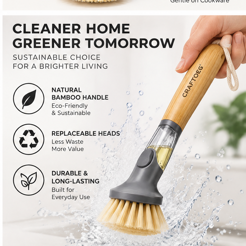 🚀CRAFTOEG™ Bamboo Soap Dispensing Dish Scrub Brush