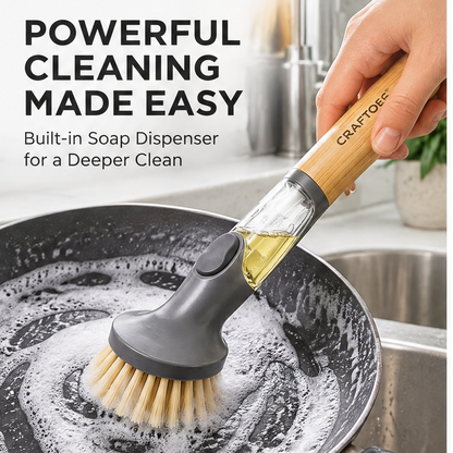 🚀CRAFTOEG™ Bamboo Soap Dispensing Dish Scrub Brush