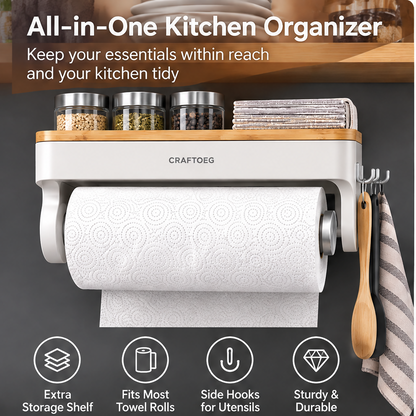 🎮CRAFTOEG™ All-in-One Wall Mounted Kitchen Paper Towel Holder & Organizer