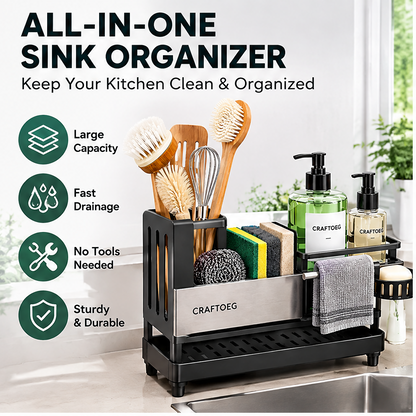 🍳CRAFTOEG™ All-In-One Sink Organizer with Fast Drainage System