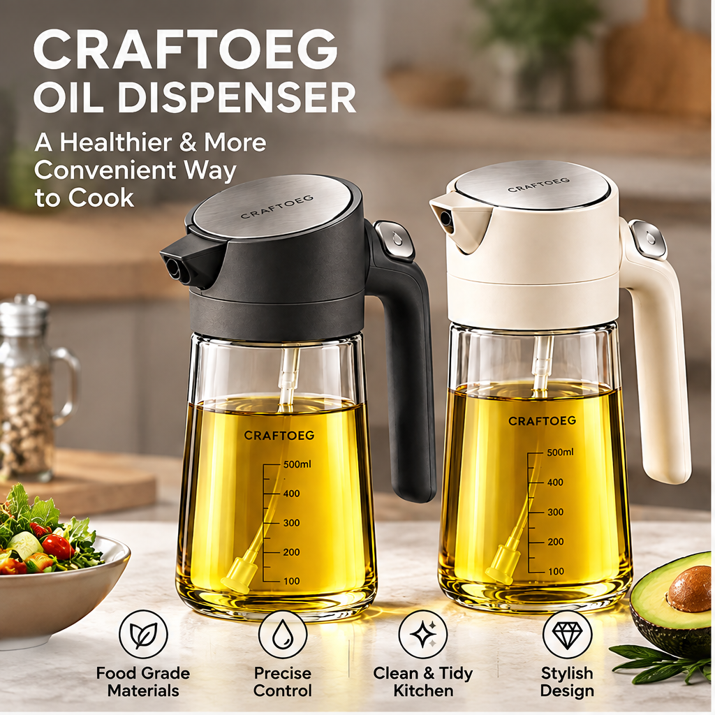 🧪CRAFTOEG™ Smart Oil Dispenser Bottle with One-Press Pour Control