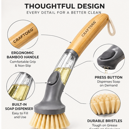 🚀CRAFTOEG™ Bamboo Soap Dispensing Dish Scrub Brush