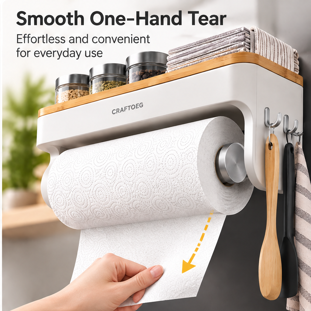 🎮CRAFTOEG™ All-in-One Wall Mounted Kitchen Paper Towel Holder & Organizer