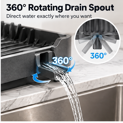 🦖CRAFTOEG™ Large Capacity Expandable Dish Drying Rack with 360° Drainage Spout