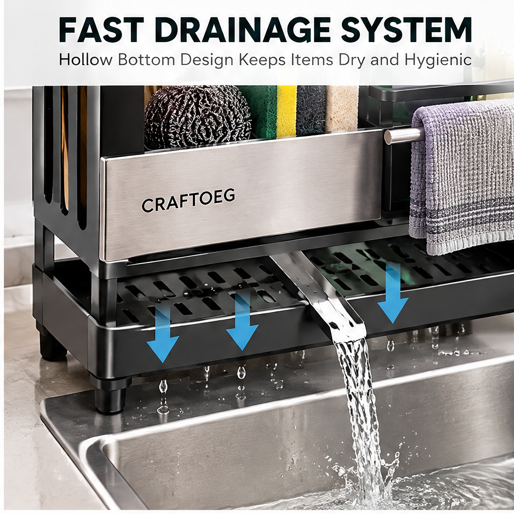 🍳CRAFTOEG™ All-In-One Sink Organizer with Fast Drainage System