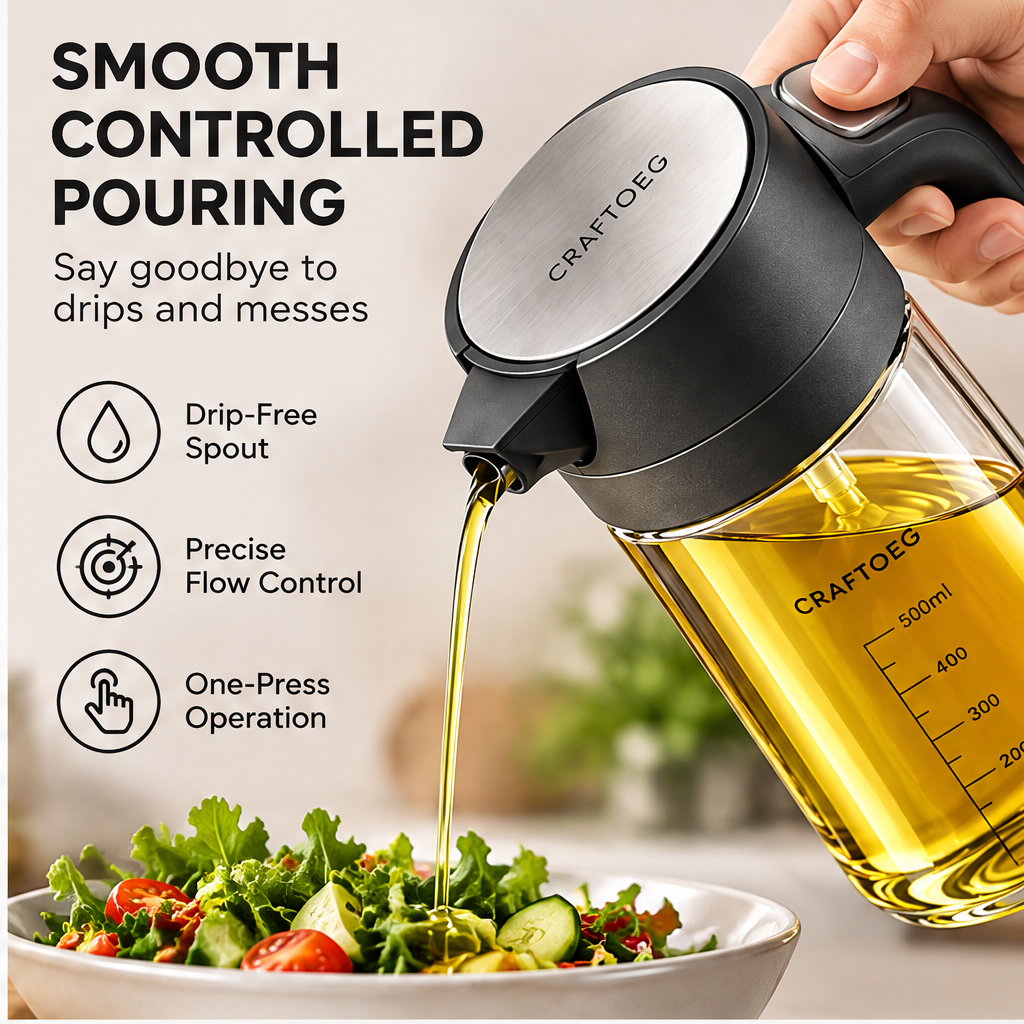 🧪CRAFTOEG™ Smart Oil Dispenser Bottle with One-Press Pour Control