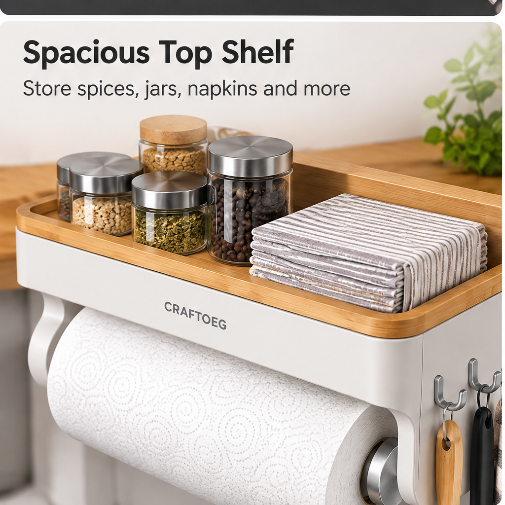 🎮CRAFTOEG™ All-in-One Wall Mounted Kitchen Paper Towel Holder & Organizer