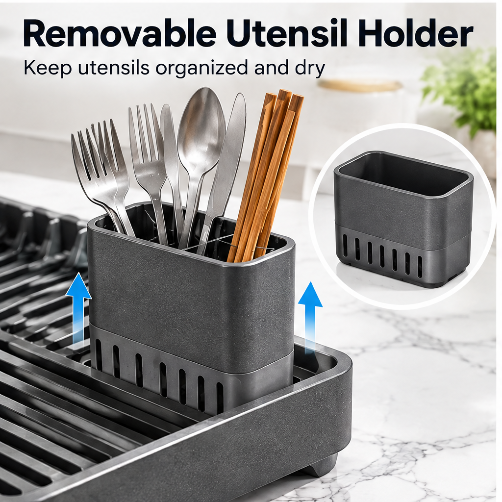 🦖CRAFTOEG™ Large Capacity Expandable Dish Drying Rack with 360° Drainage Spout