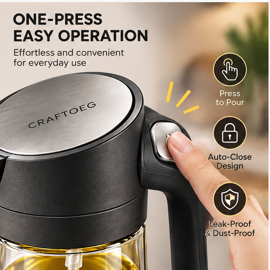 🧪CRAFTOEG™ Smart Oil Dispenser Bottle with One-Press Pour Control
