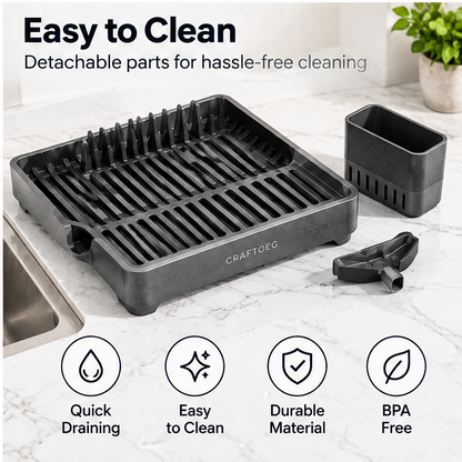 🦖CRAFTOEG™ Large Capacity Expandable Dish Drying Rack with 360° Drainage Spout