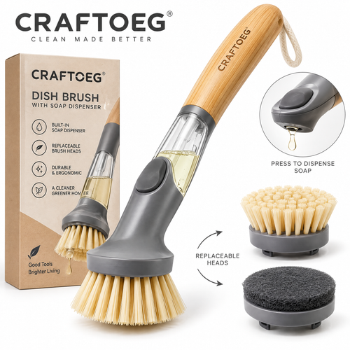 🚀CRAFTOEG™ Bamboo Soap Dispensing Dish Scrub Brush
