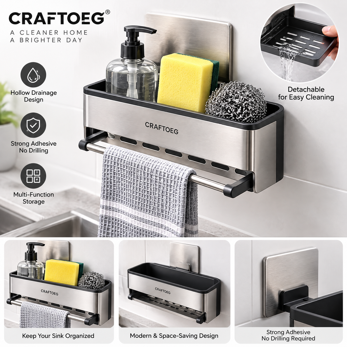 🎹CRAFTOEG™ Wall-Mounted Kitchen & Bathroom Storage Organizer with Towel Bar