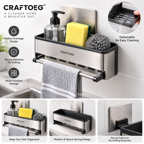 🎹CRAFTOEG™ Wall-Mounted Kitchen & Bathroom Storage Organizer with Towel Bar