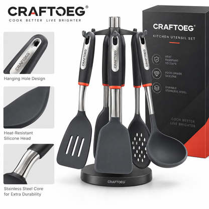 🐰CRAFTOEG™ 8-Piece Silicone Kitchen Utensil Set with 360° Rotating Stand
