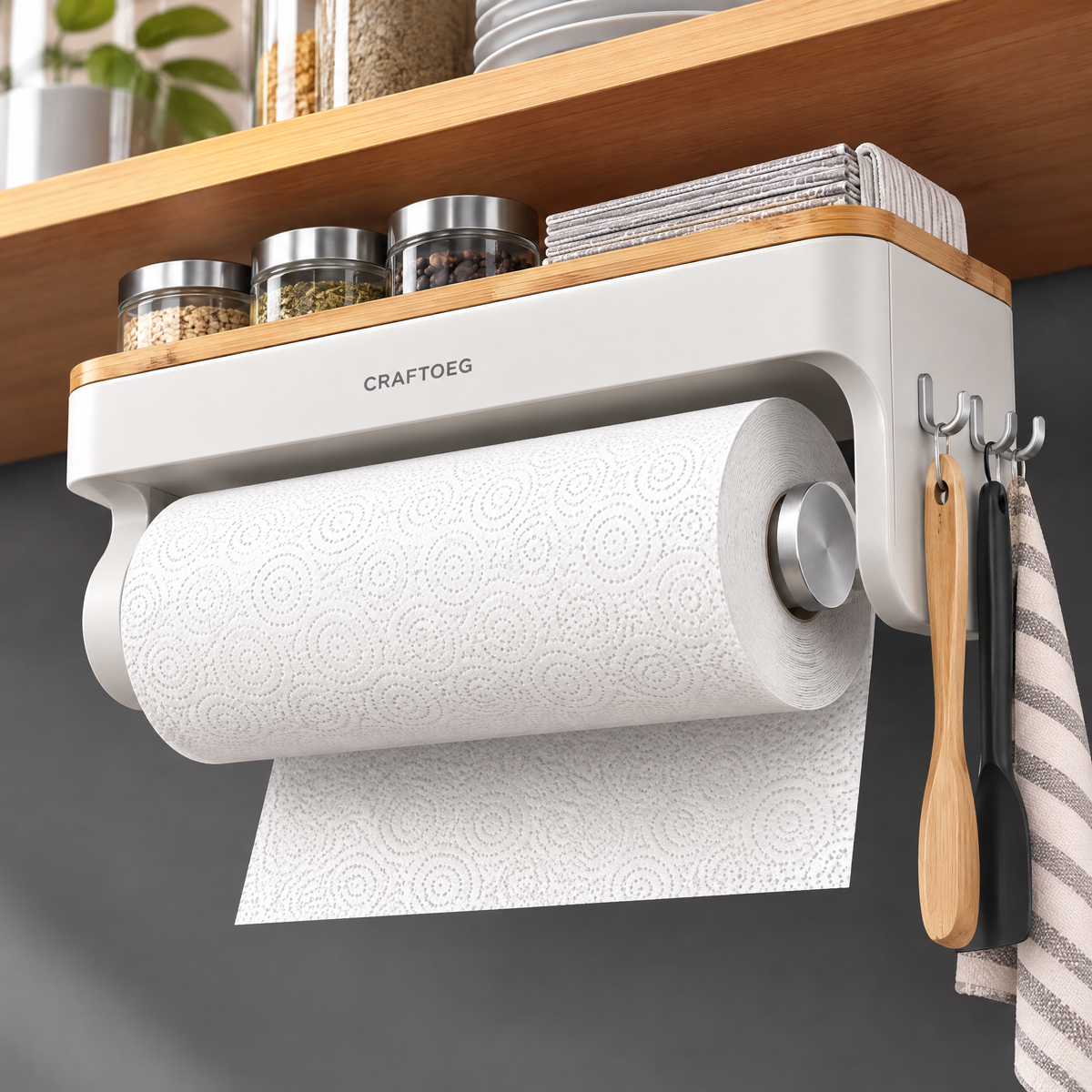 🎮CRAFTOEG™ All-in-One Wall Mounted Kitchen Paper Towel Holder & Organizer