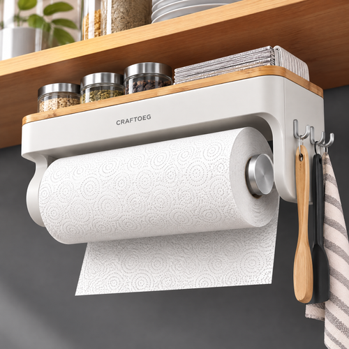 🎮CRAFTOEG™ All-in-One Wall Mounted Kitchen Paper Towel Holder & Organizer